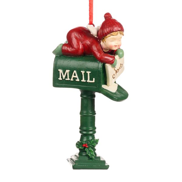 Goodwill Christmas Ornament Xmas Lodge Kid On Mailbox Ornament Red Green D 43271 Green