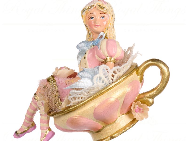 Goodwill Christmas Ornament Alice Rabbit Candy Tea Cup Pink Blue Cream Gold B 88154 Girl