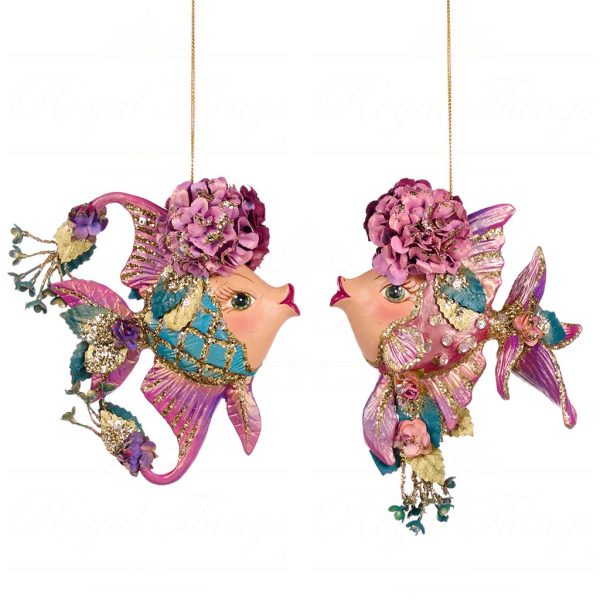 Goodwill Christmas Ornament Botanica Flower Angel Fish Pink Green Purple Gold B 88005