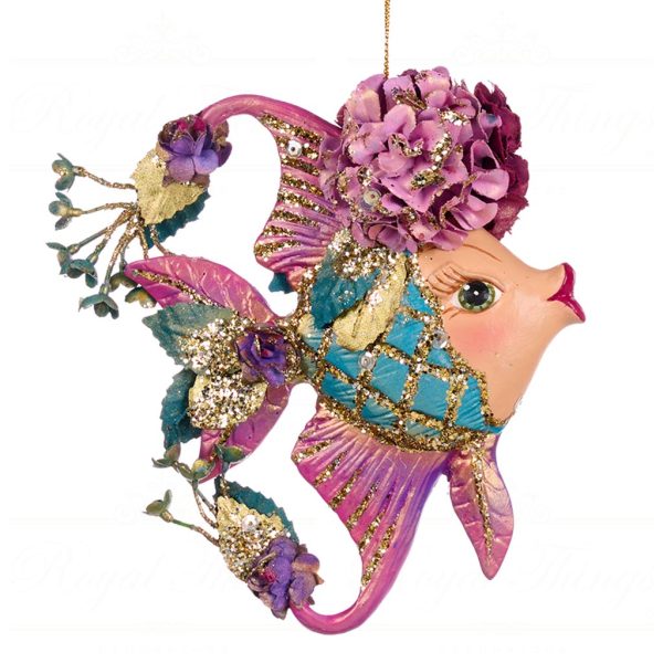 Goodwill Christmas Ornament Botanica Flower Angel Fish Pink Green Purple Gold B 88005 Blue