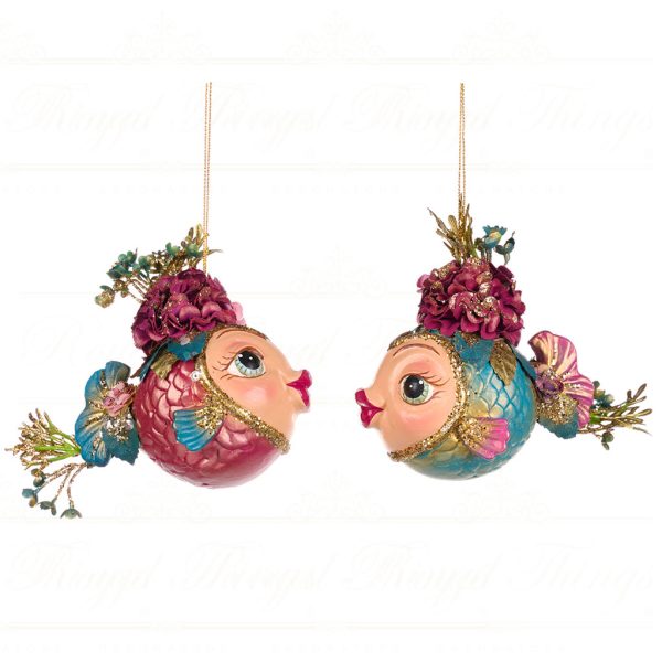 Goodwill Christmas Ornament Botanica Flower Chubby Fish Pink Green Purple Gold B 88006