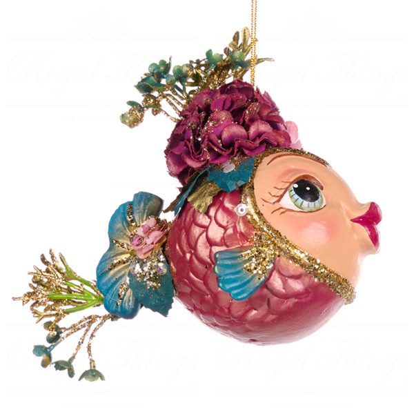 Goodwill Christmas Ornament Botanica Flower Chubby Fish Pink Green Purple Gold B 88006 Pink
