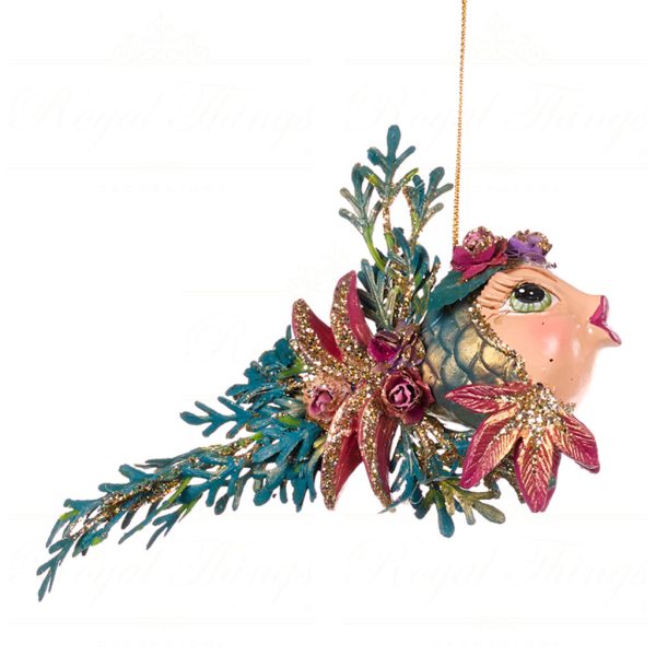 Goodwill Christmas Ornament Botanica Flower Fish Pink Green Purple Gold B 88008 Blue