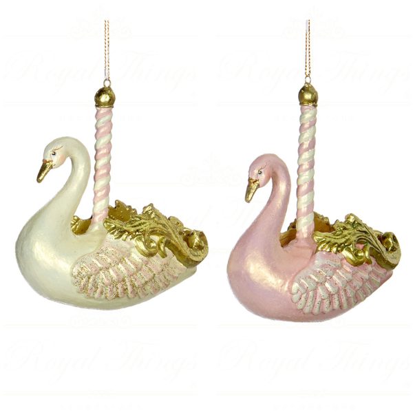 Goodwill Christmas Ornament Candy Carousel Swan Pink Gold Cream B 93015