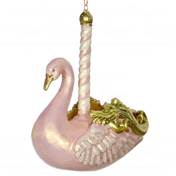 Goodwill Christmas Ornament Candy Carousel Swan Pink Gold Cream B 93015 Pink