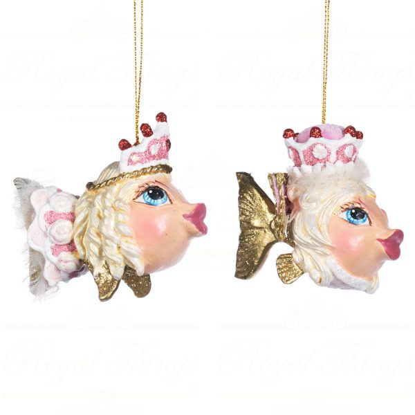 Goodwill Christmas Ornament Candy King Queen Fish Gold Pink White Cream B 90304