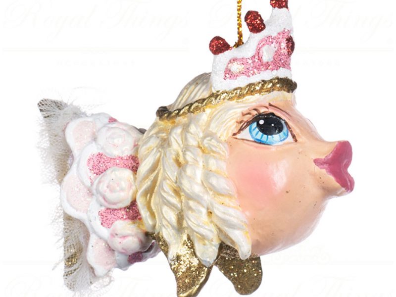 Goodwill Christmas Ornament Candy King Queen Fish Gold Pink White Cream B 90304 Queen