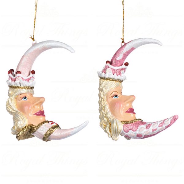 Goodwill Christmas Ornament Candy King Queen Moon Pink White B 90303