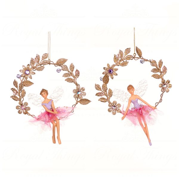 Goodwill Christmas Ornament Castle In Sky Fabric Fairy On Wreath Ornament Gold Pink Mo 96326