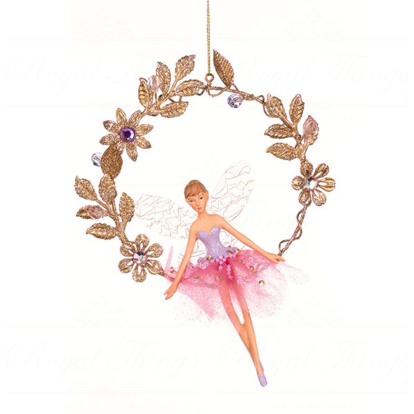 Goodwill Christmas Ornament Castle In Sky Fabric Fairy On Wreath Ornament Gold Pink Mo 96326 Open