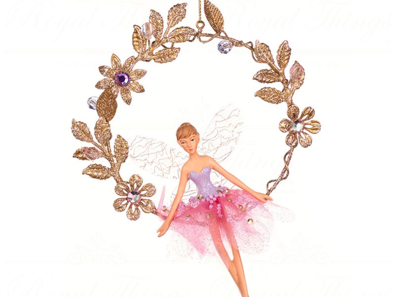 Goodwill Christmas Ornament Castle In Sky Fabric Fairy On Wreath Ornament Gold Pink Mo 96326 Open