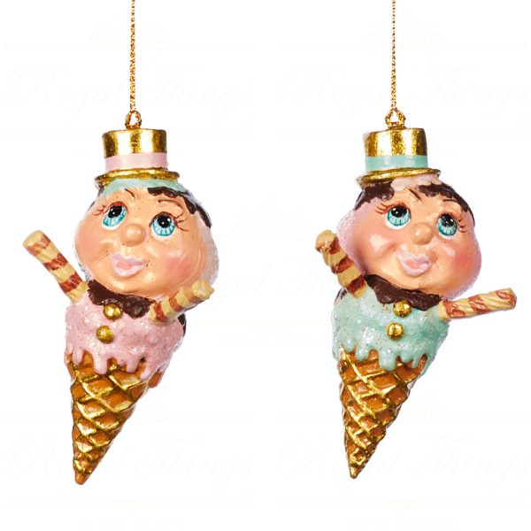 Goodwill Christmas Ornament Chocolicious Happy Ice Cream With Hat Brown Pink Blue Gold B 89155