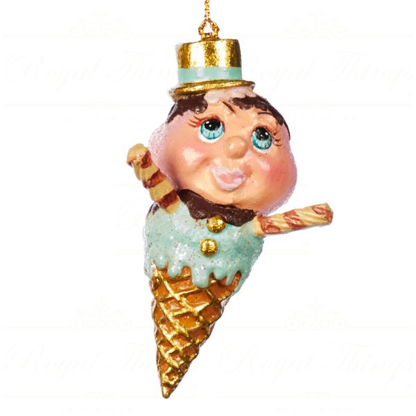 Goodwill Christmas Ornament Chocolicious Happy Ice Cream With Hat Brown Pink Blue Gold B 89155 Blue