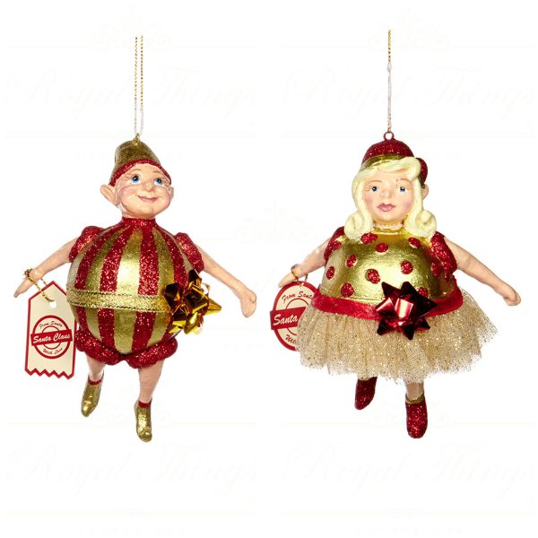 Goodwill Christmas Ornament Chubby Elf Boy Girl Red Gold B 93503