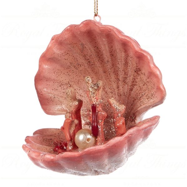 Goodwill Christmas Ornament Coral Clam Shell Blue Pink Gold B 94360 Coral