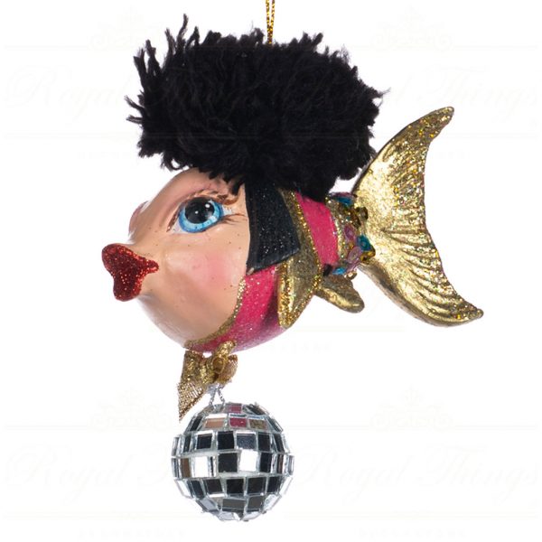 Goodwill Christmas Ornament Disco Ball Fish Pink Blue Black Gold B 90510 Pink
