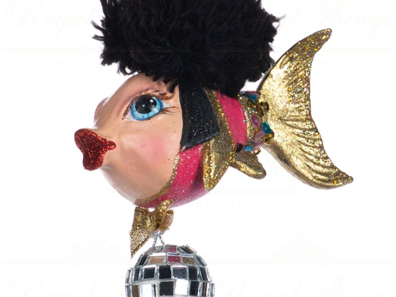 Goodwill Christmas Ornament Disco Ball Fish Pink Blue Black Gold B 90510 Pink
