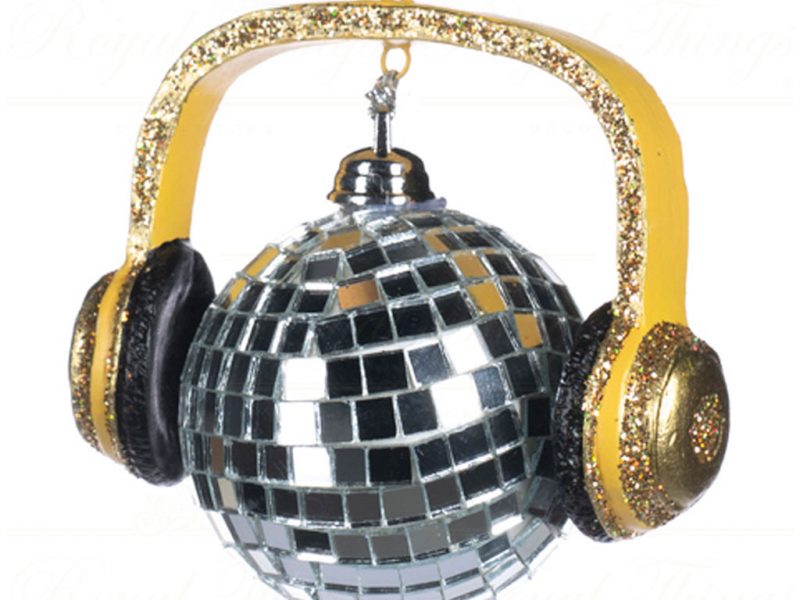 Goodwill Christmas Ornament Disco Ball With Headphones Blue Pink Yellow Silver B 90519 Yellow