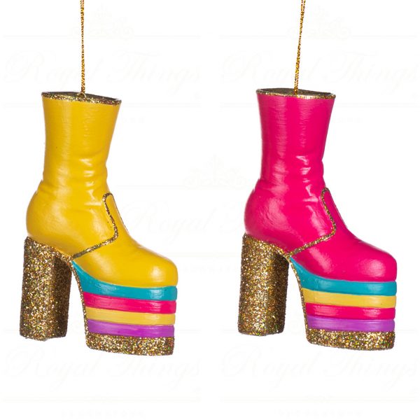 Goodwill Christmas Ornament Disco Platform Shoe Yellow Pink Gold Multi B 90517