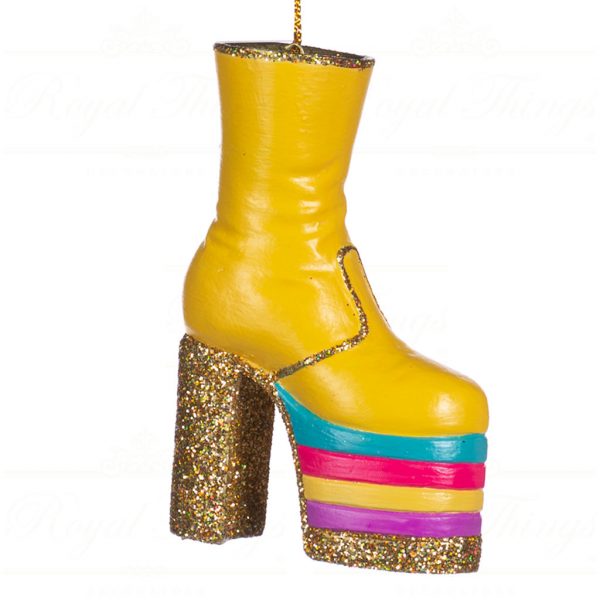 Goodwill Christmas Ornament Disco Platform Shoe Yellow Pink Gold Multi B 90517 Yellow