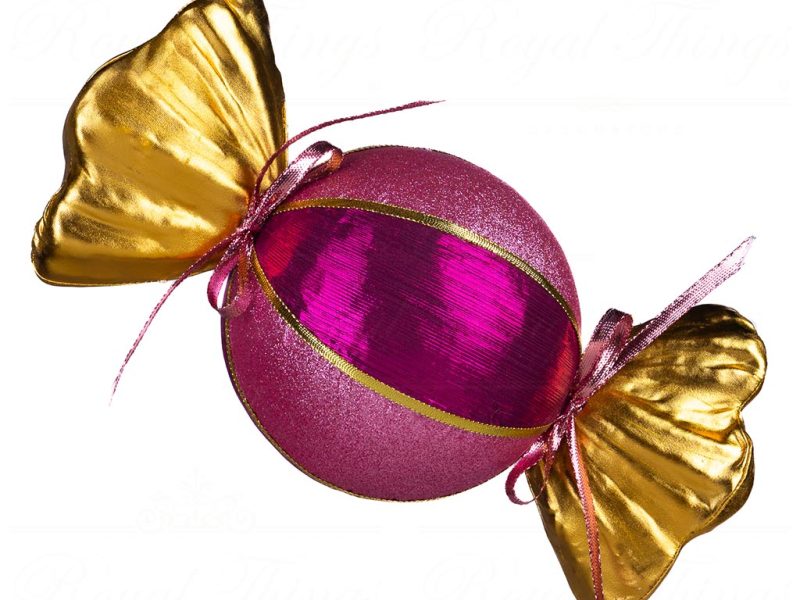Goodwill Christmas Ornament Display Striped Candy Ornament Gold Pink T 80114