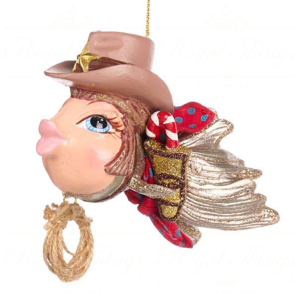 Goodwill Christmas Ornament Dress To Impress Cowboy Fish Ornament Brown Red Beige B 88207