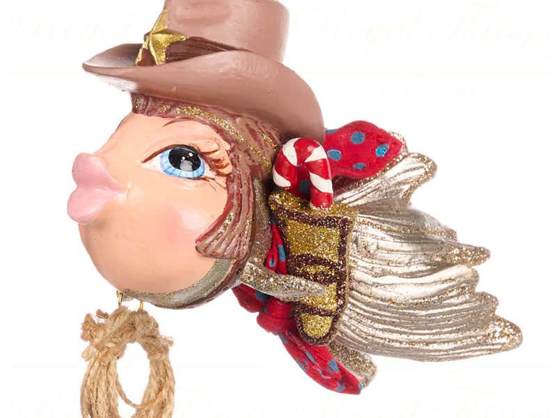 Goodwill Christmas Ornament Dress To Impress Cowboy Fish Ornament Brown Red Beige B 88207