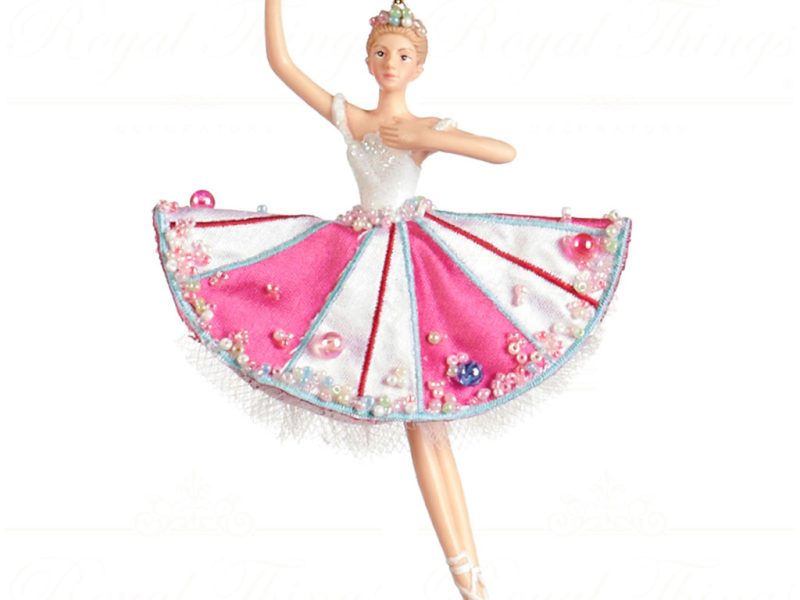 Goodwill Christmas Ornament Fabric Beaded Candy Ballerina Pink White Mo 95221 White
