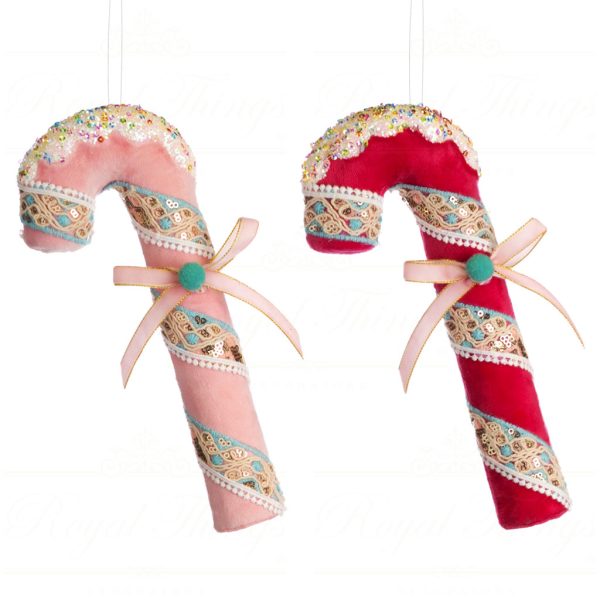 Goodwill Christmas Ornament Fabric Glitter Candy Cane Pink Blue White T 79079