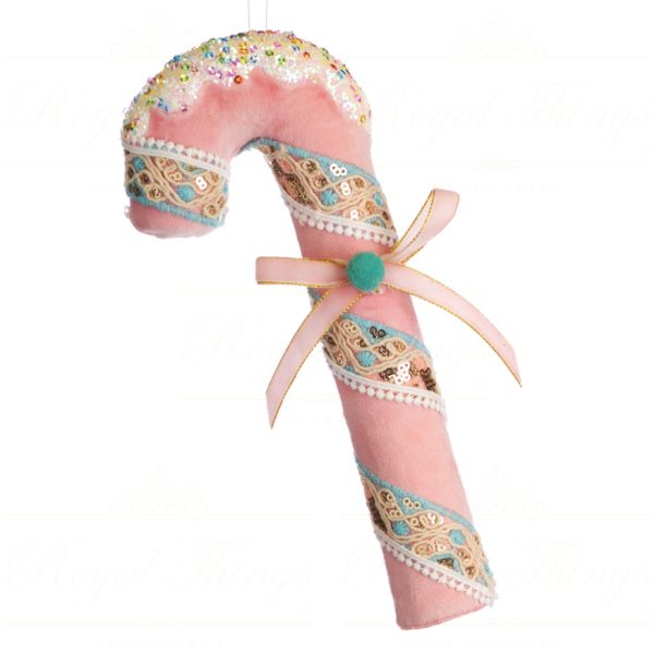 Goodwill Christmas Ornament Fabric Glitter Candy Cane Pink Blue White T 79079 Pink