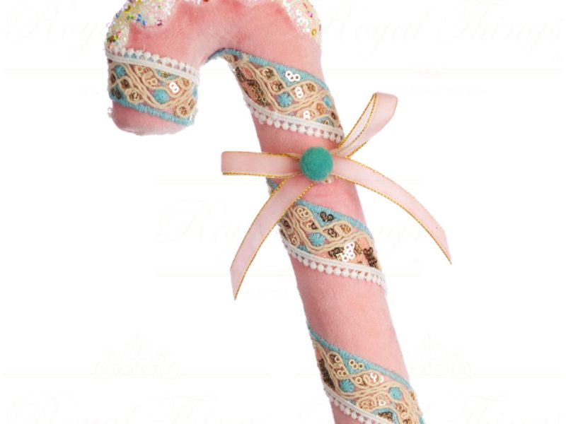 Goodwill Christmas Ornament Fabric Glitter Candy Cane Pink Blue White T 79079 Pink