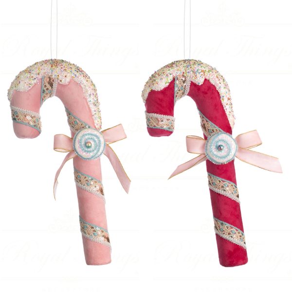 Goodwill Christmas Ornament Fabric Glitter Candy Cane Pink White Blue T 79078