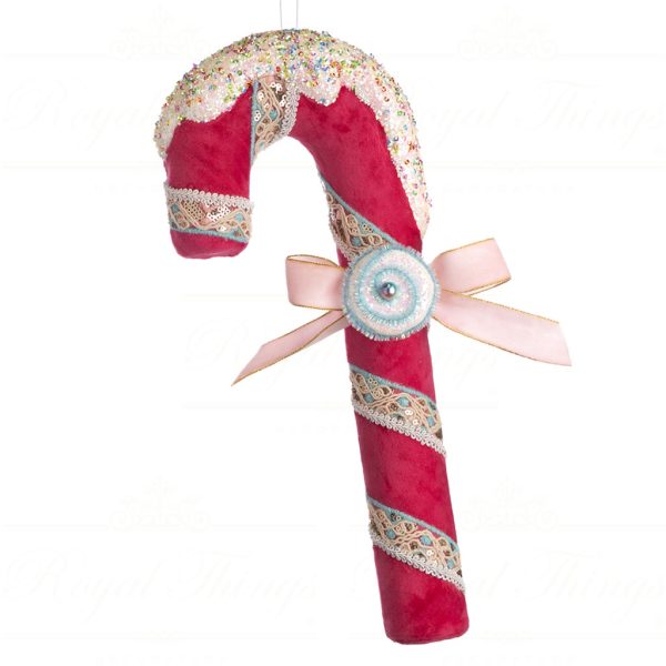 Goodwill Christmas Ornament Fabric Glitter Candy Cane Pink White Blue T 79078 Dark Pink