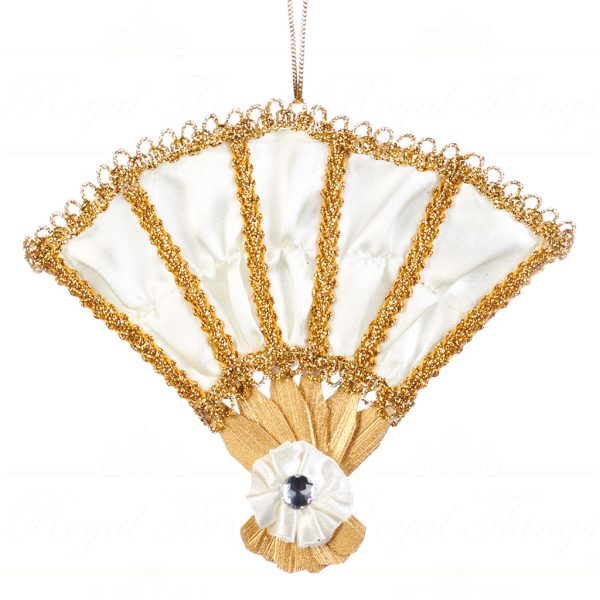 Goodwill Christmas Ornament Fabric Glitter Fan Gold White Br 39307