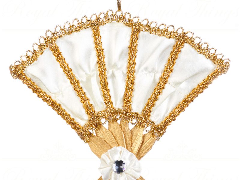 Goodwill Christmas Ornament Fabric Glitter Fan Gold White Br 39307