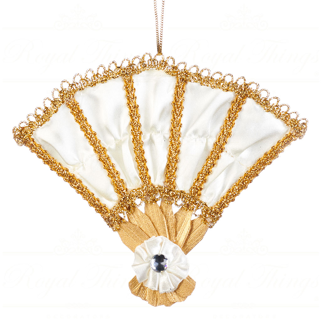 goodwill christmas ornament fabric glitter fan gold white BR 39307 Goodwill Christmas Ornament Fabric Glitter Fan Gold White Br 39307