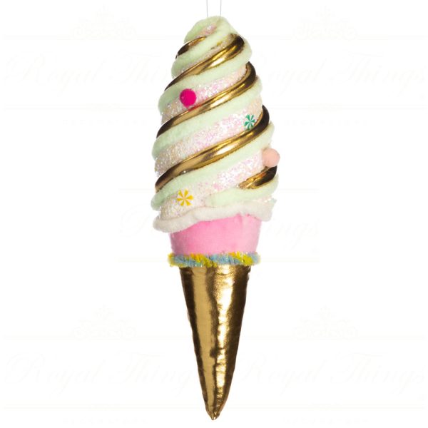 Goodwill Christmas Ornament Fabric Glitter Ice Cream Gold Pink Green T 79118