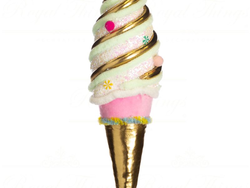 Goodwill Christmas Ornament Fabric Glitter Ice Cream Gold Pink Green T 79118