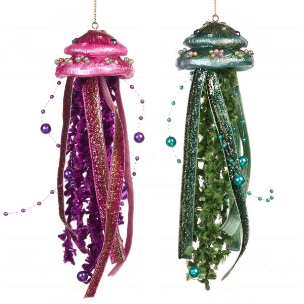 Goodwill Christmas Ornament Fabric Ruffle Jellyfish Pink Green Mo 96345