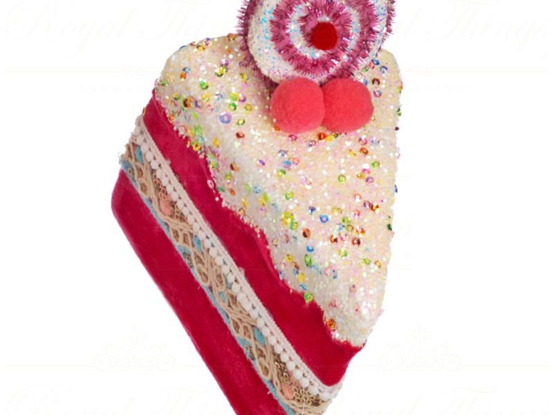 Goodwill Christmas Ornament Fabric Sequin Slice Of Cake Pink White Blue T 79084 Red