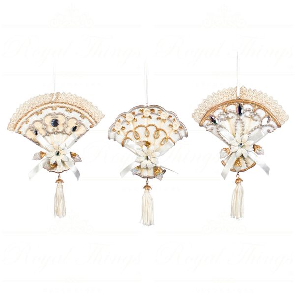 Goodwill Christmas Ornament Flower Fan With Tassel Cream Gold Mo 95244