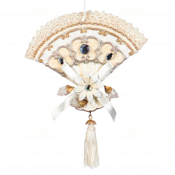 Goodwill Christmas Ornament Flower Fan With Tassel Cream Gold Mo 95244 A