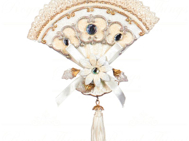 Goodwill Christmas Ornament Flower Fan With Tassel Cream Gold Mo 95244 A