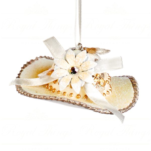 Goodwill Christmas Ornament Flower Hat Cream Gold Champagne Mo 95251 Dots