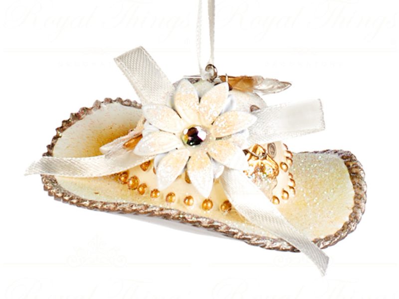 Goodwill Christmas Ornament Flower Hat Cream Gold Champagne Mo 95251 Dots
