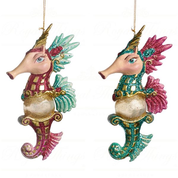 Goodwill Christmas Ornament Fortune Teller Seahorse Purple Blue Gold B 90458