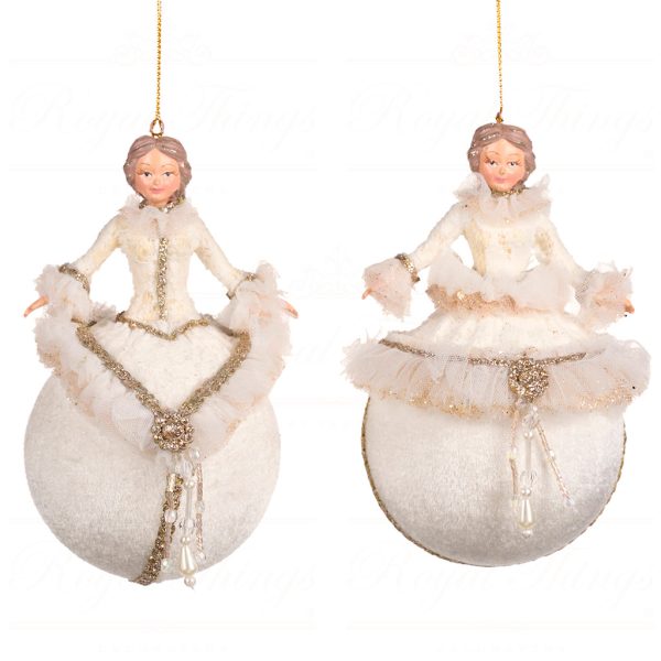 Goodwill Christmas Ornament Frozen In Time Lady On Ball White Gold B 88452