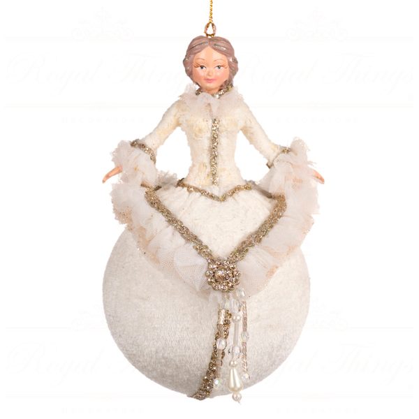 Goodwill Christmas Ornament Frozen In Time Lady On Ball White Gold B 88452 Hart