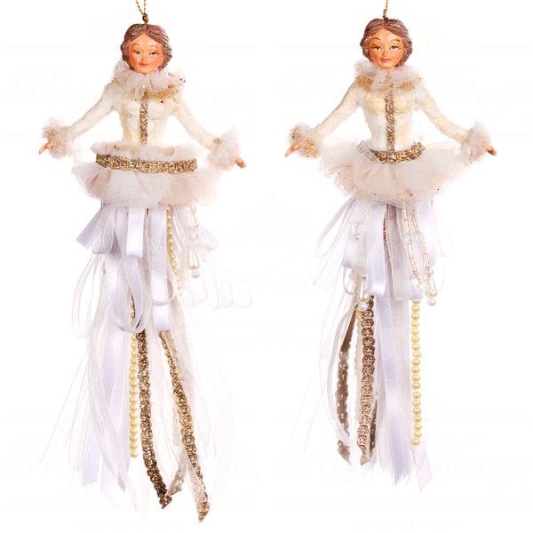 Goodwill Christmas Ornament Frozen In Time Lady Tassel White Gold Cream B 88462