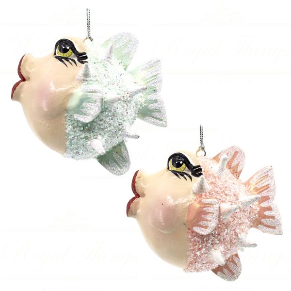 Goodwill Christmas Ornament Girly Pufferfish Blue Pink B 31545